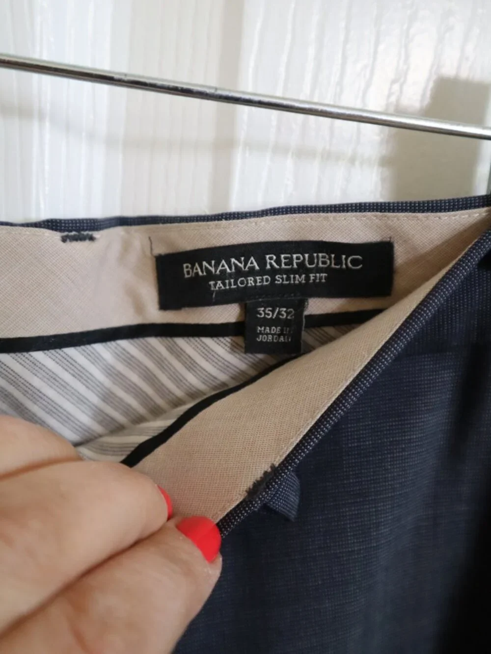 Banana Republic Tailored Slim Fit Wool Dress Pants Trousers Cuffed Navy 35x32